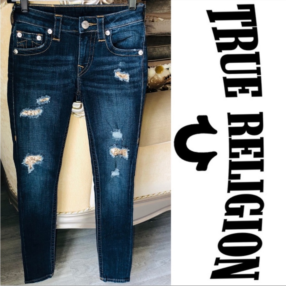 True Religion Curvy Skinny Brown Gold Sequin Jeans